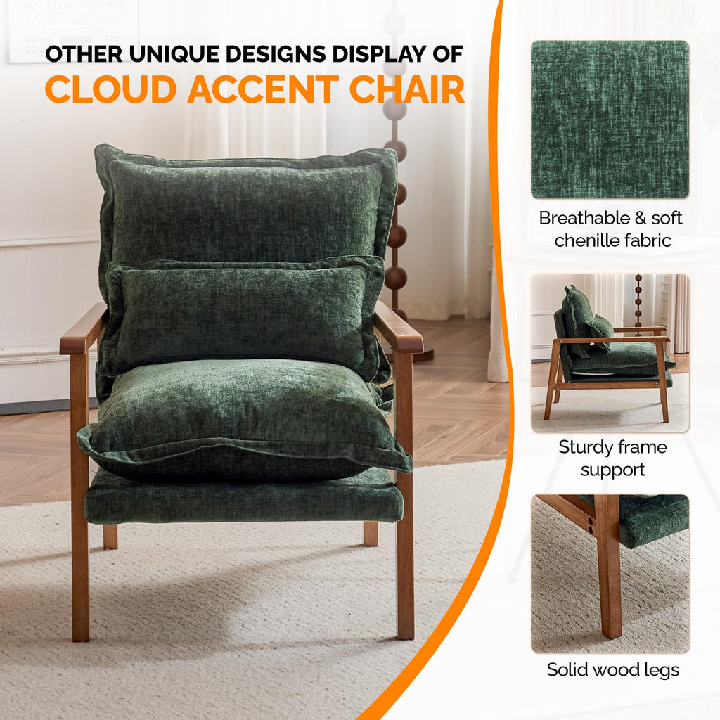 Dark Green Chenille Accent Armchairs Set of 2 with Lumbar Pillow R62245