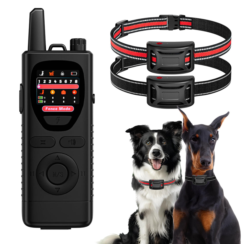 Wireless Dog Fence System 2-in-1 Pet Containment Training Collar IPX6 Waterproof Rechargeable Black Red C278