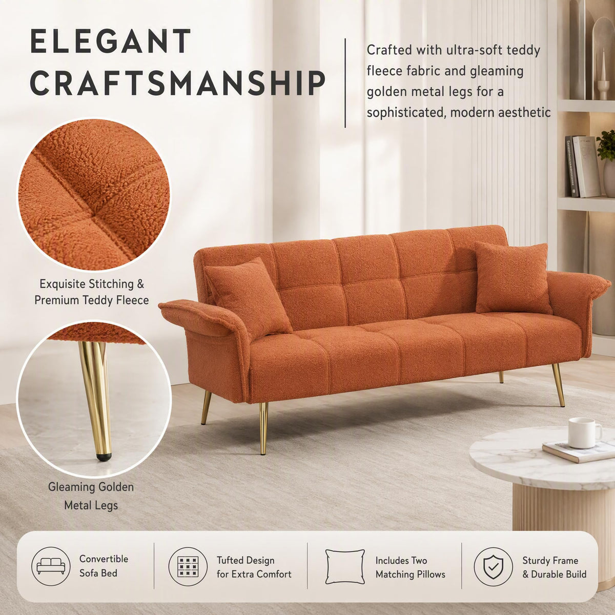 Orange Velvet 2 Seater Futon Sofa Bed D1334