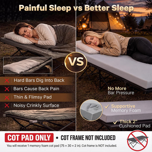 2 Inch Memory Foam Camping Cot Pad with Removable Cover B515130