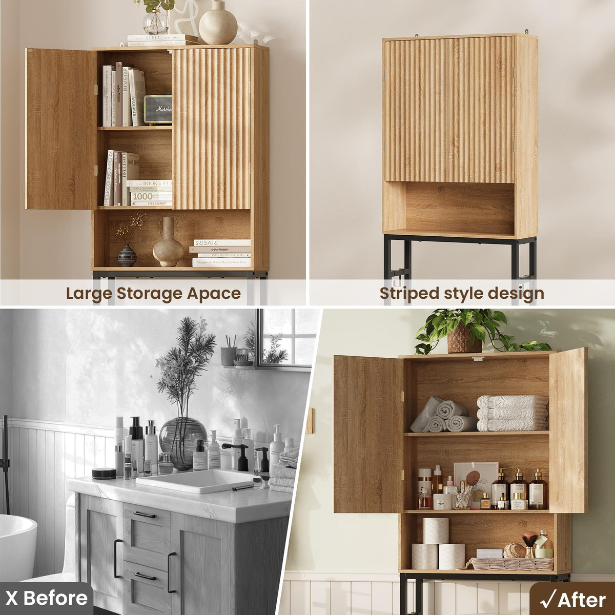 Freestanding Tall Wood Over The Toilet Storage Cabinet D291