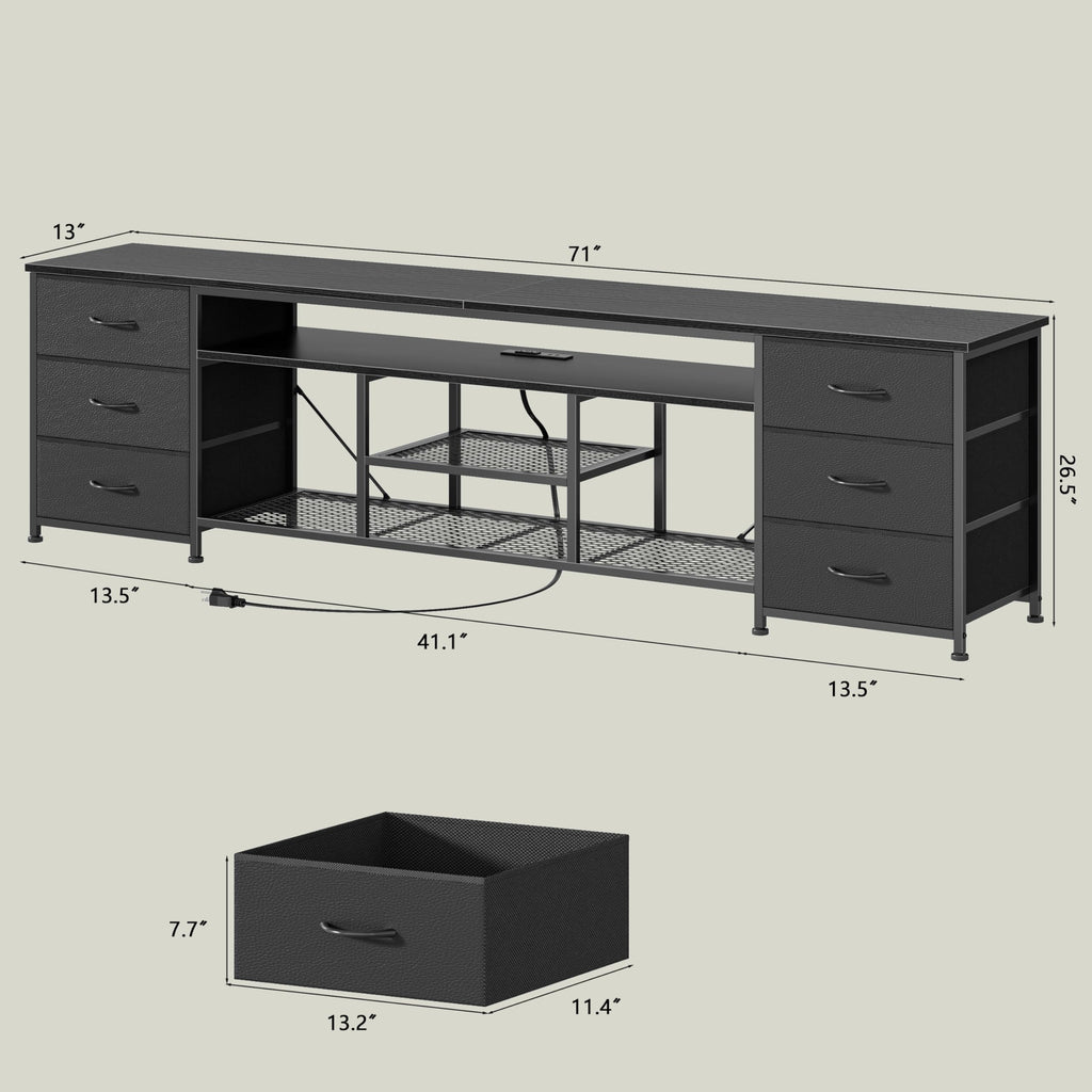 Black Dresser TV Stand with LED Lights & Charging Station C536