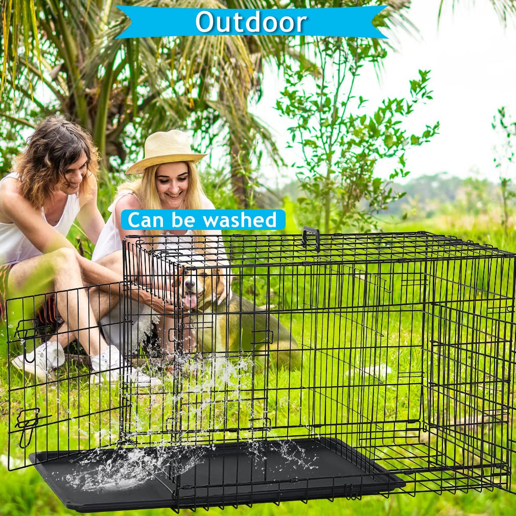 Folding Metal Dog Crate with Divider and Tray A79737