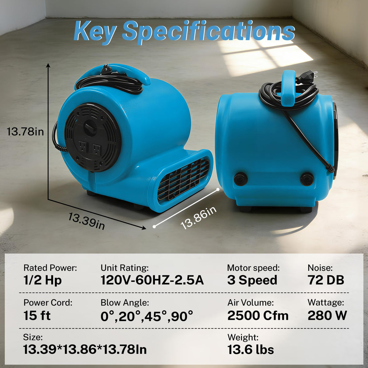 Light Blue 2500 CFM 3-Speed Floor Dryer R49726