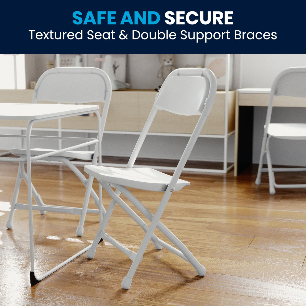 White Kids Plastic Folding Chairs Set of 10 L3817