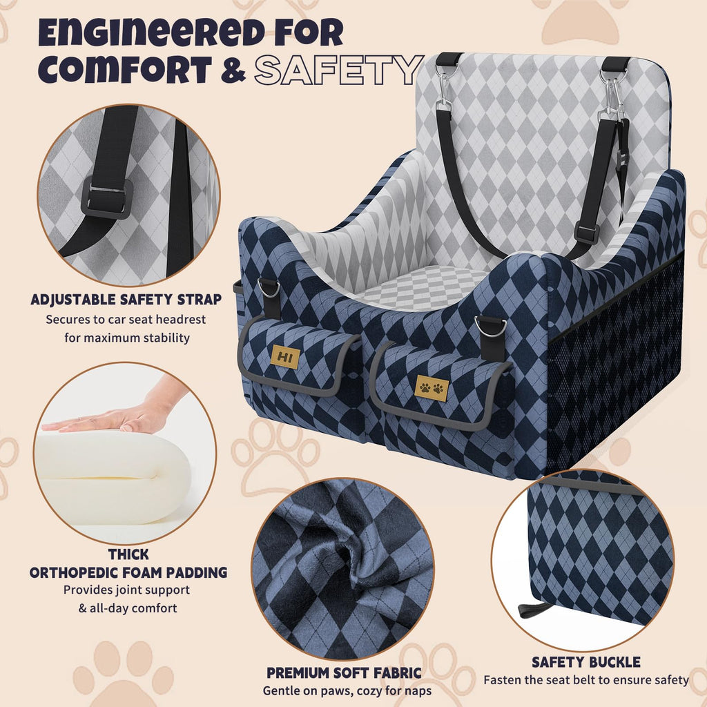 Memory Foam Dog Booster Seat with Safety Belt C7354