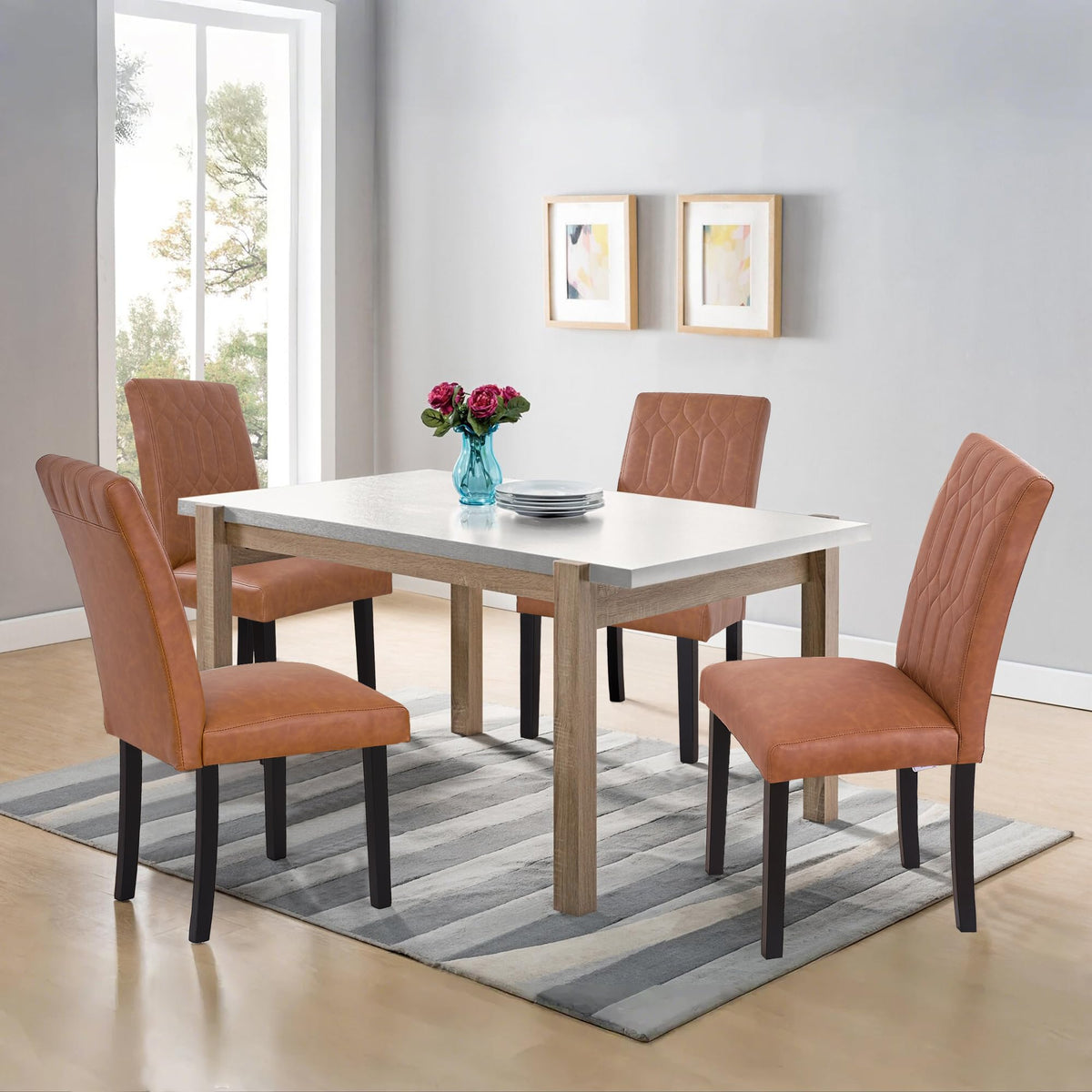 Upholstered Dining Chairs Set of 2 PU Leather Brown W1072