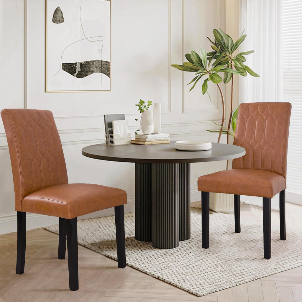 Upholstered Dining Chairs Set of 2 PU Leather Brown W1072