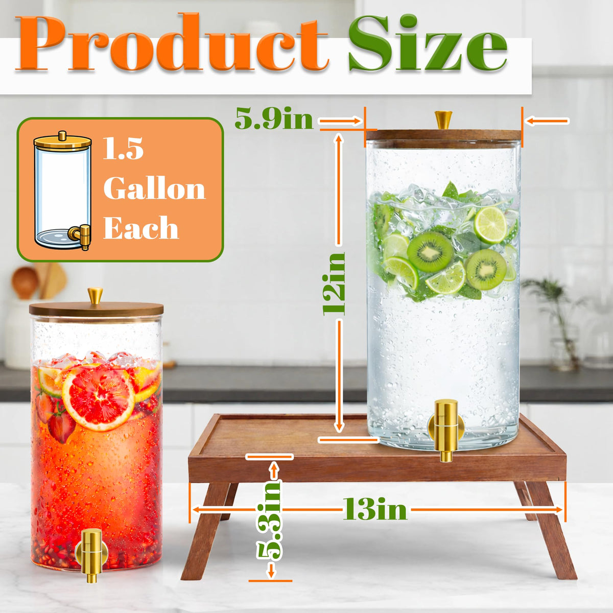 2PCS 1.5 Gallons Glass Drink Dispenser with Spout X601873