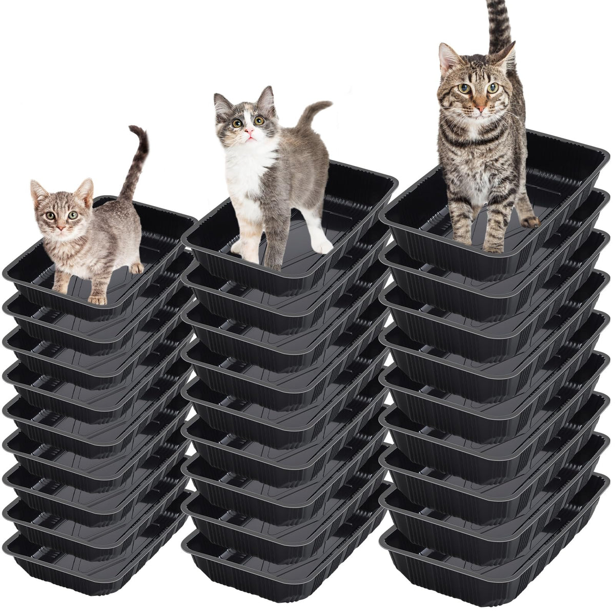 30 Pcs Disposable Plastic Cat Litter Trays 3 Sizes Black Z4513