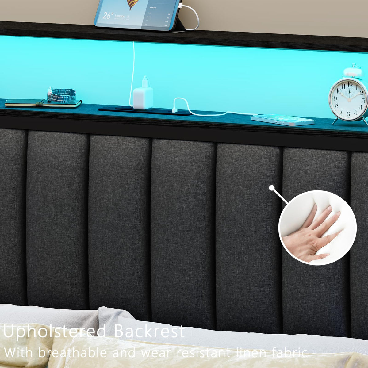 Full Size Bed Frame with Charging Station and LED Lights C40233