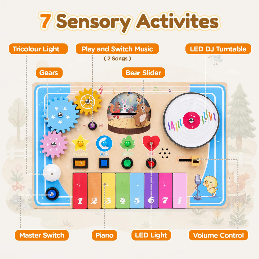 Wooden Montessori Busy Board with Piano Keyboard H650