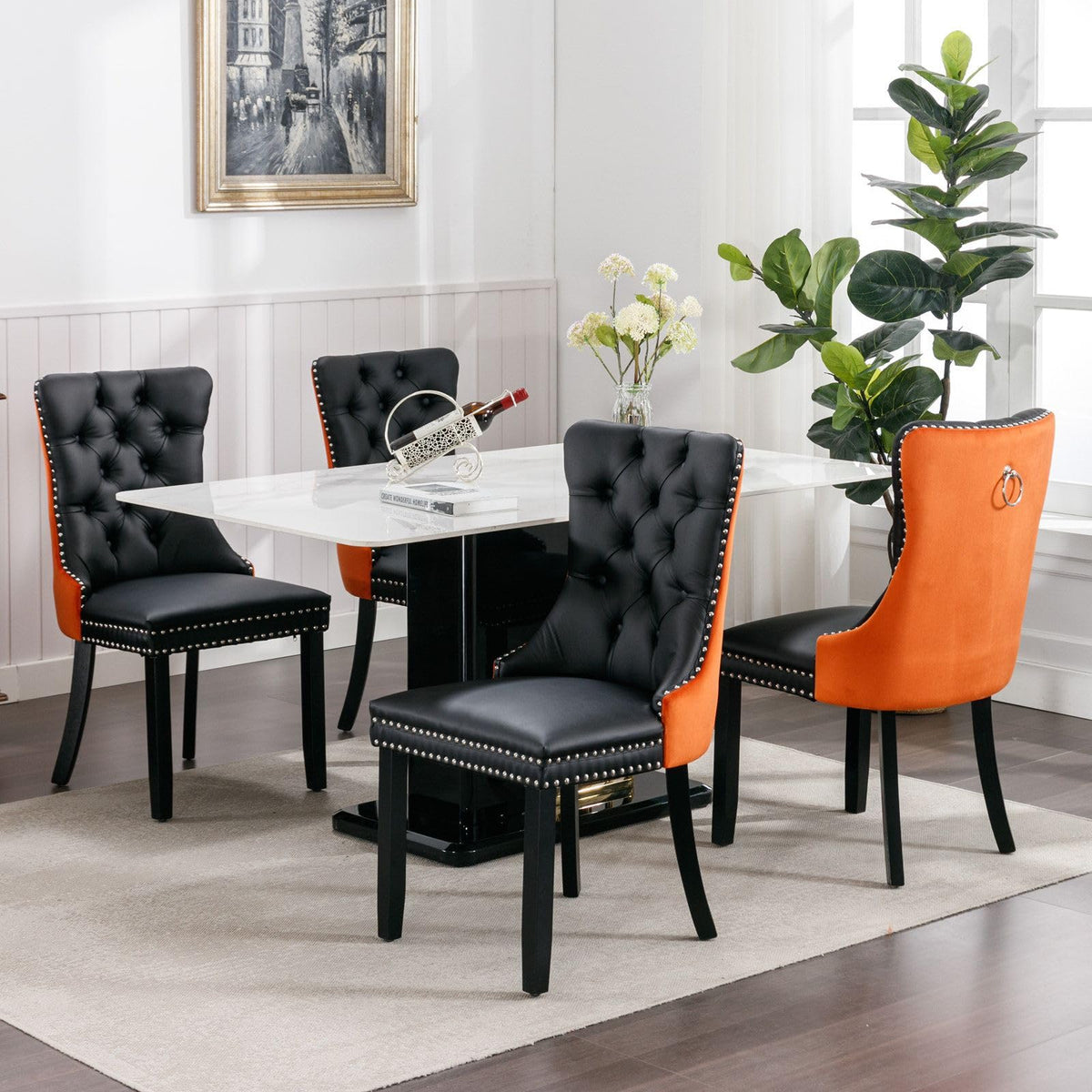 PU and Velvet Upholstered Dining Chairs with Solid Wood Legs C51851