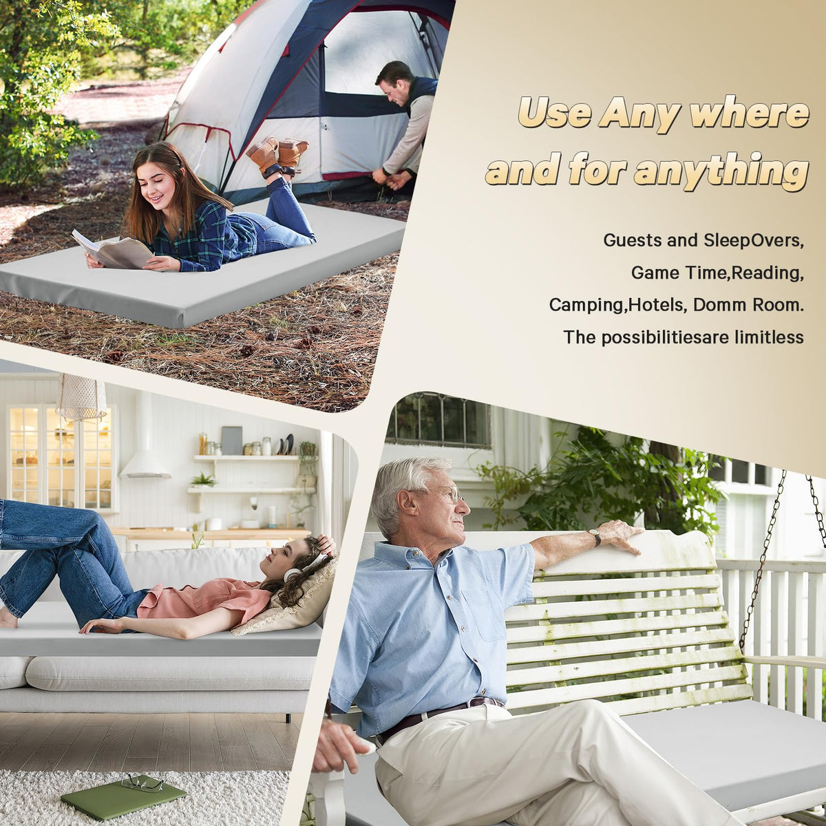 2 Inch Memory Foam Camping Cot Pad with Removable Cover B515130