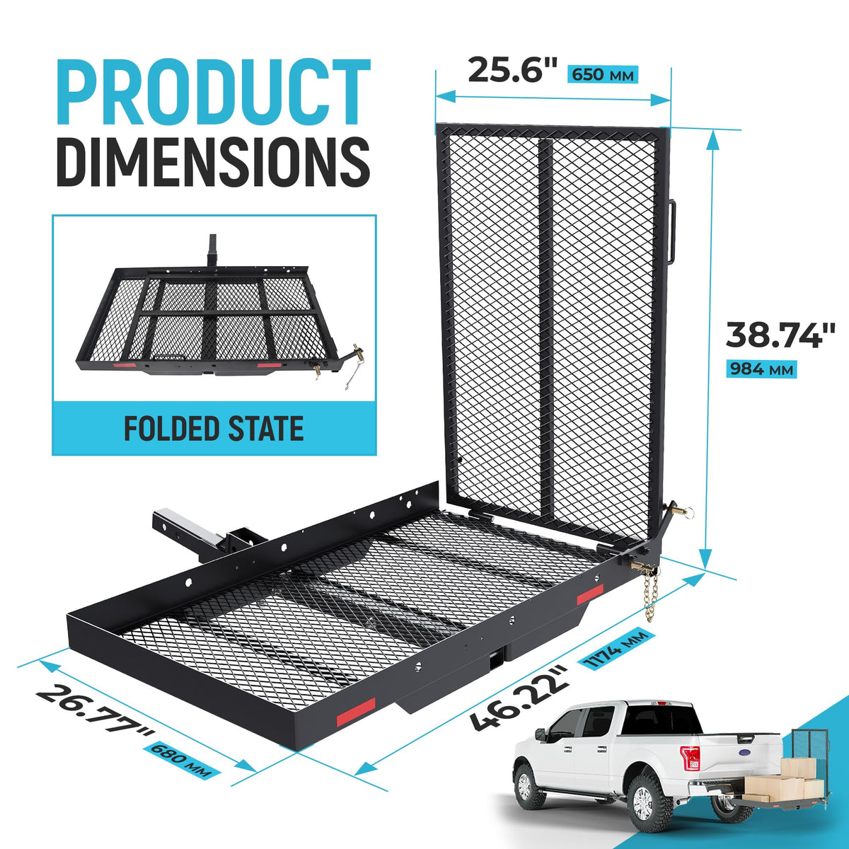 46.2 X 26.8 X 38.7 Inch Foldable Hitch Cargo Carrier with Ramp 500 Lbs O79947