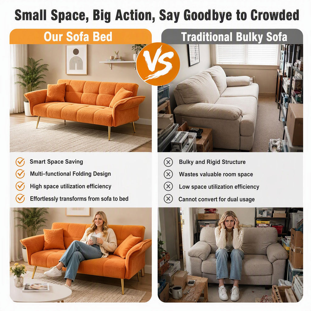 Orange Velvet 2 Seater Futon Sofa Bed D1334
