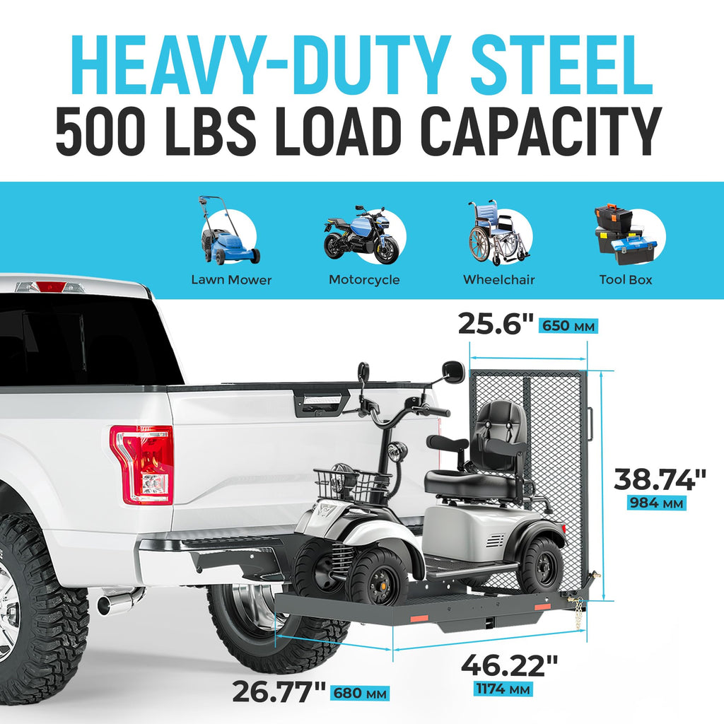 46.2 X 26.8 X 38.7 Inch Foldable Hitch Cargo Carrier with Ramp 500 Lbs O79947