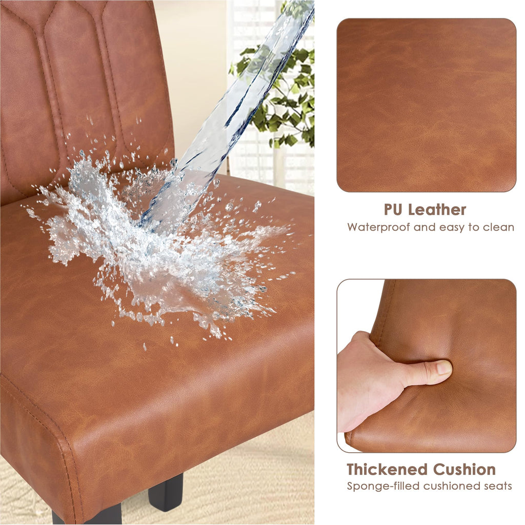 Upholstered Dining Chairs Set of 2 PU Leather Brown W1072