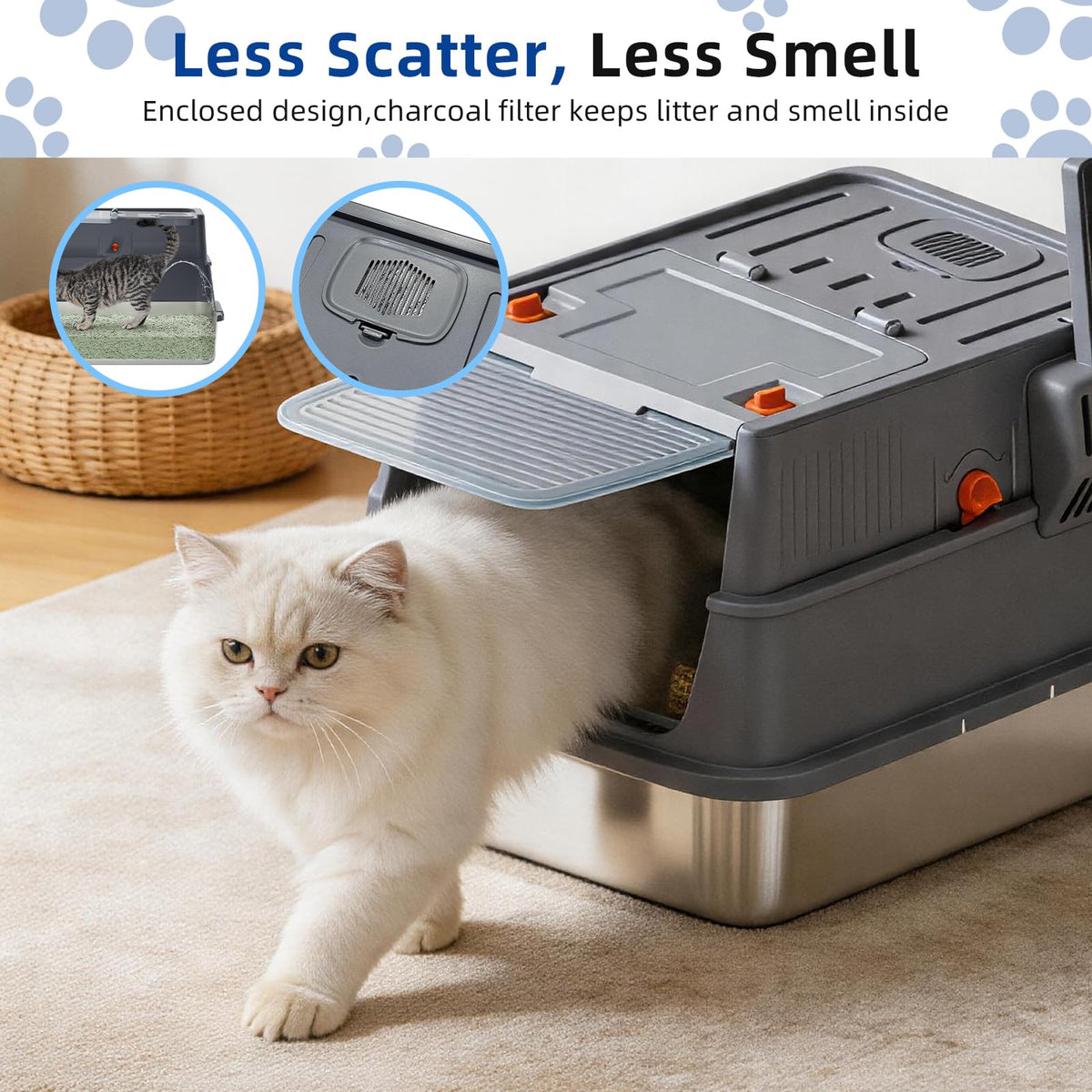 Stainless Steel Covered Cat Litter Box with High Sides H9731