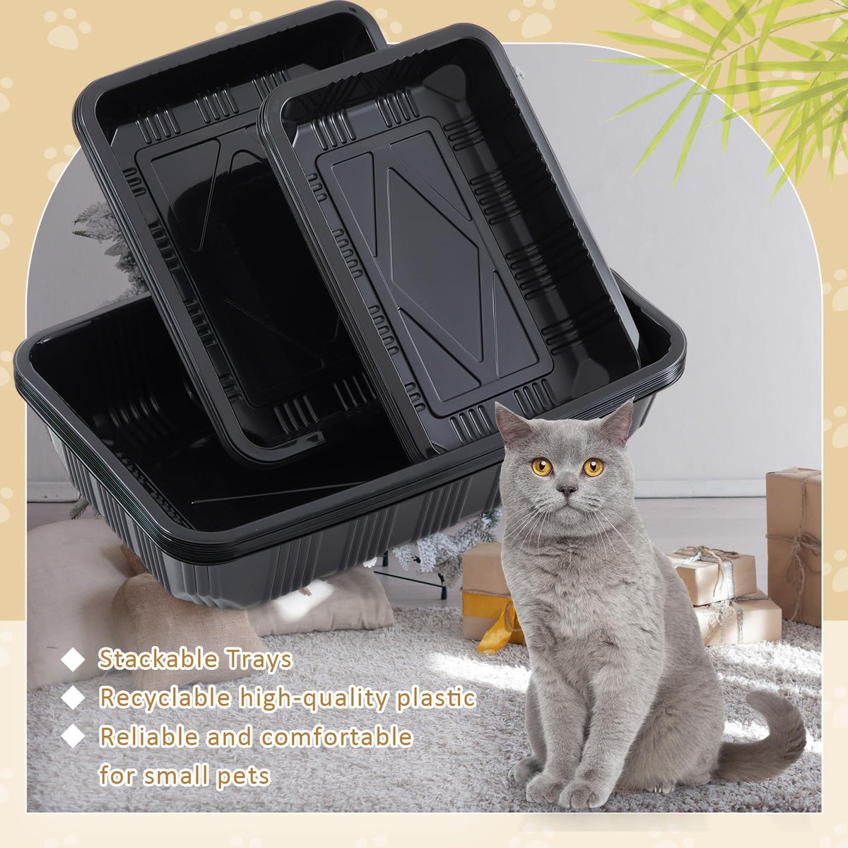 30 Pcs Disposable Plastic Cat Litter Trays 3 Sizes Black Z4513