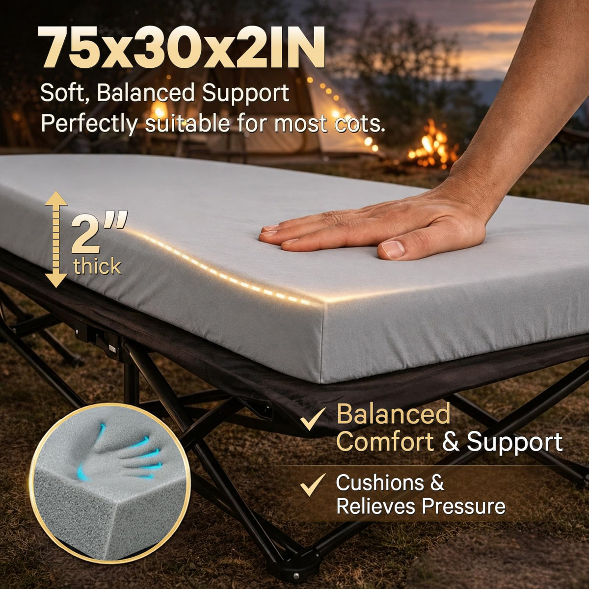 2 Inch Memory Foam Camping Cot Pad with Removable Cover B515130