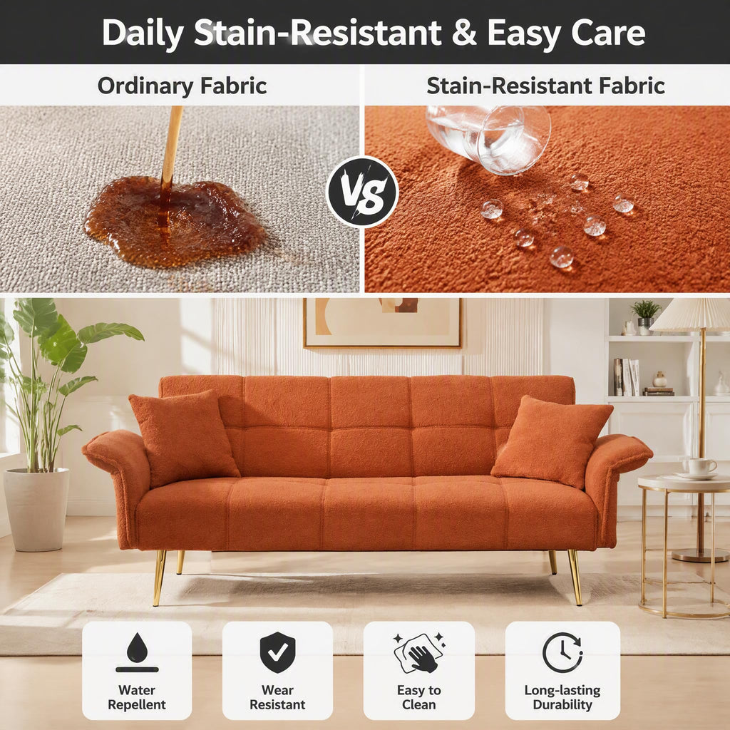 Orange Velvet 2 Seater Futon Sofa Bed D1334