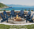 Navy Blue HDPE Folding Adirondack Chair Set of 6 with Cup Holder O2961