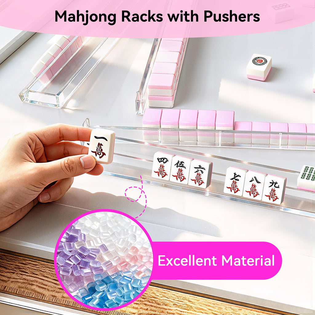 Set of 4 Clear Acrylic Mahjong Racks with Pushers H969880