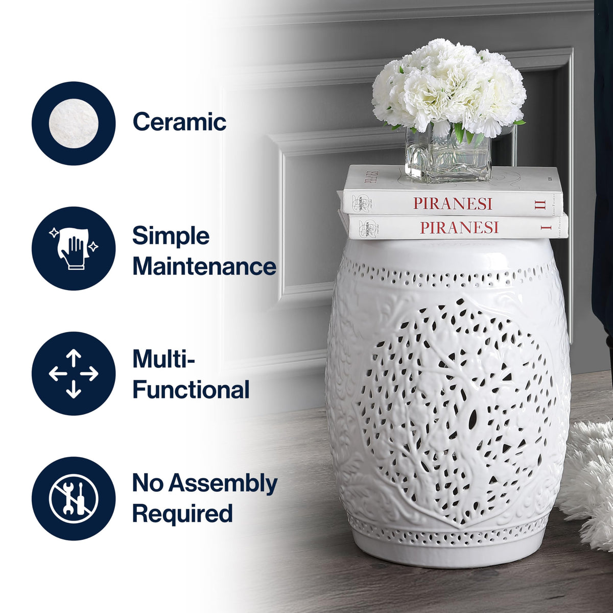 White Ceramic Garden Stool U359