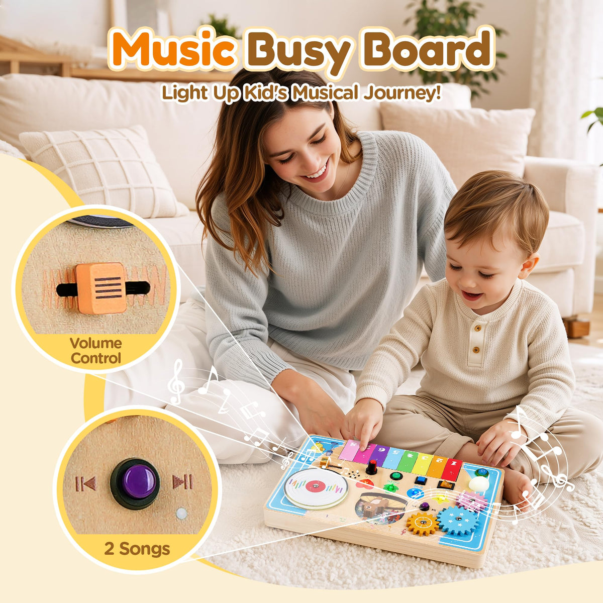 Wooden Montessori Busy Board with Piano Keyboard H650