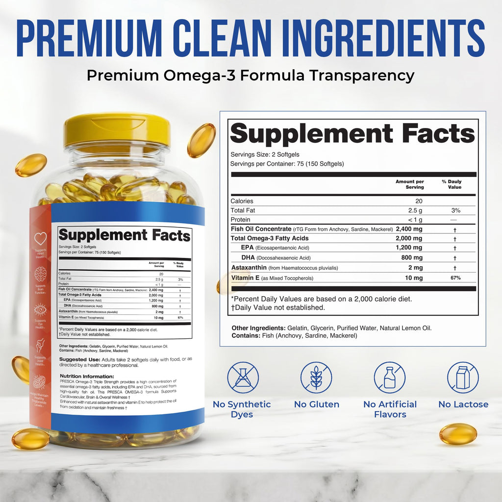Omega 3 Fish Oil 2400mg 150 Softgels M353523