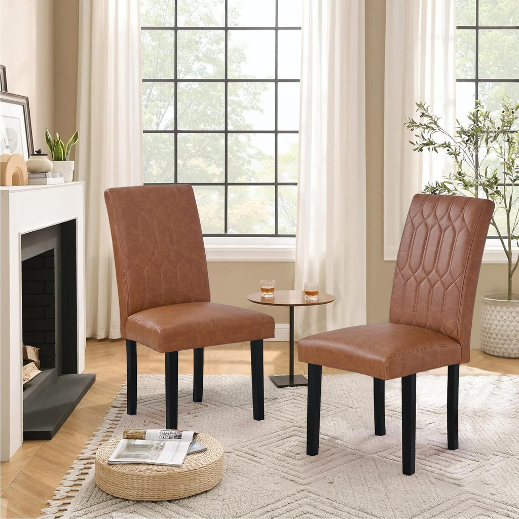 Upholstered Dining Chairs Set of 2 PU Leather Brown W1072