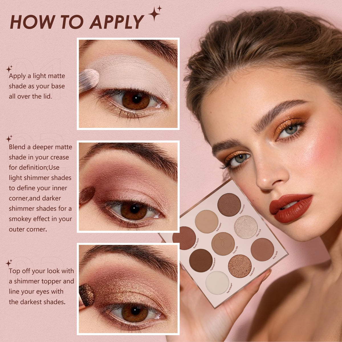 9 Colors Brown & Copper Eyeshadow Palette with Matte & Shimmer Finishes J107278