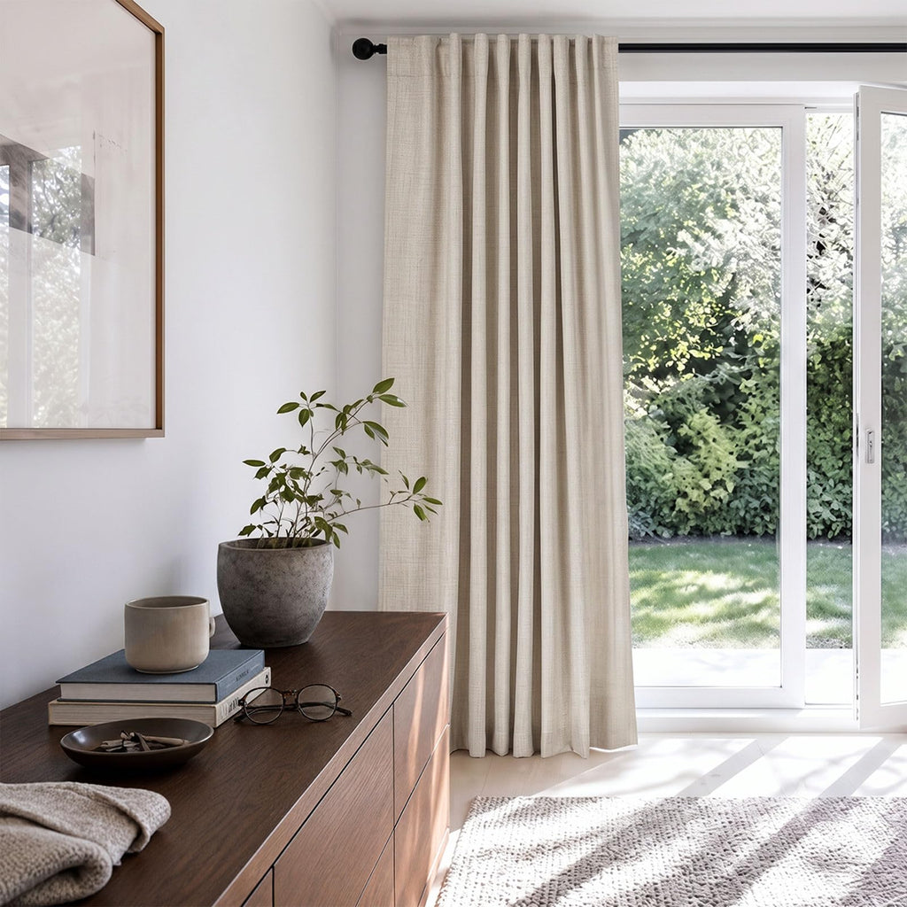 Linen Textured Total Blackout Curtains 84 Inches Long, Cream K871662