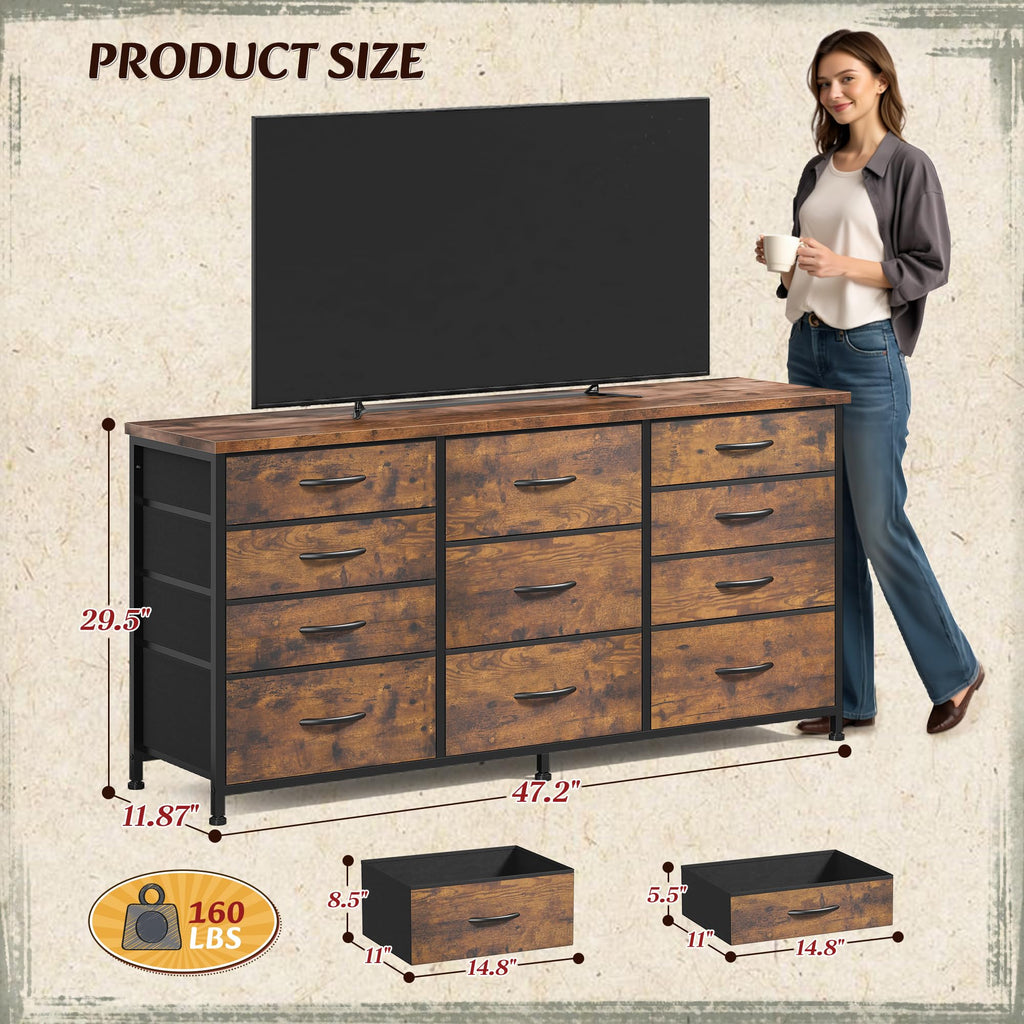 47.2"W Long Dresser with 11 Fabric Drawers G237
