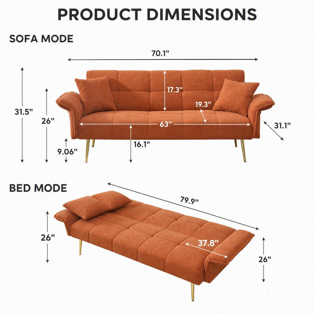 Orange Velvet 2 Seater Futon Sofa Bed D1334