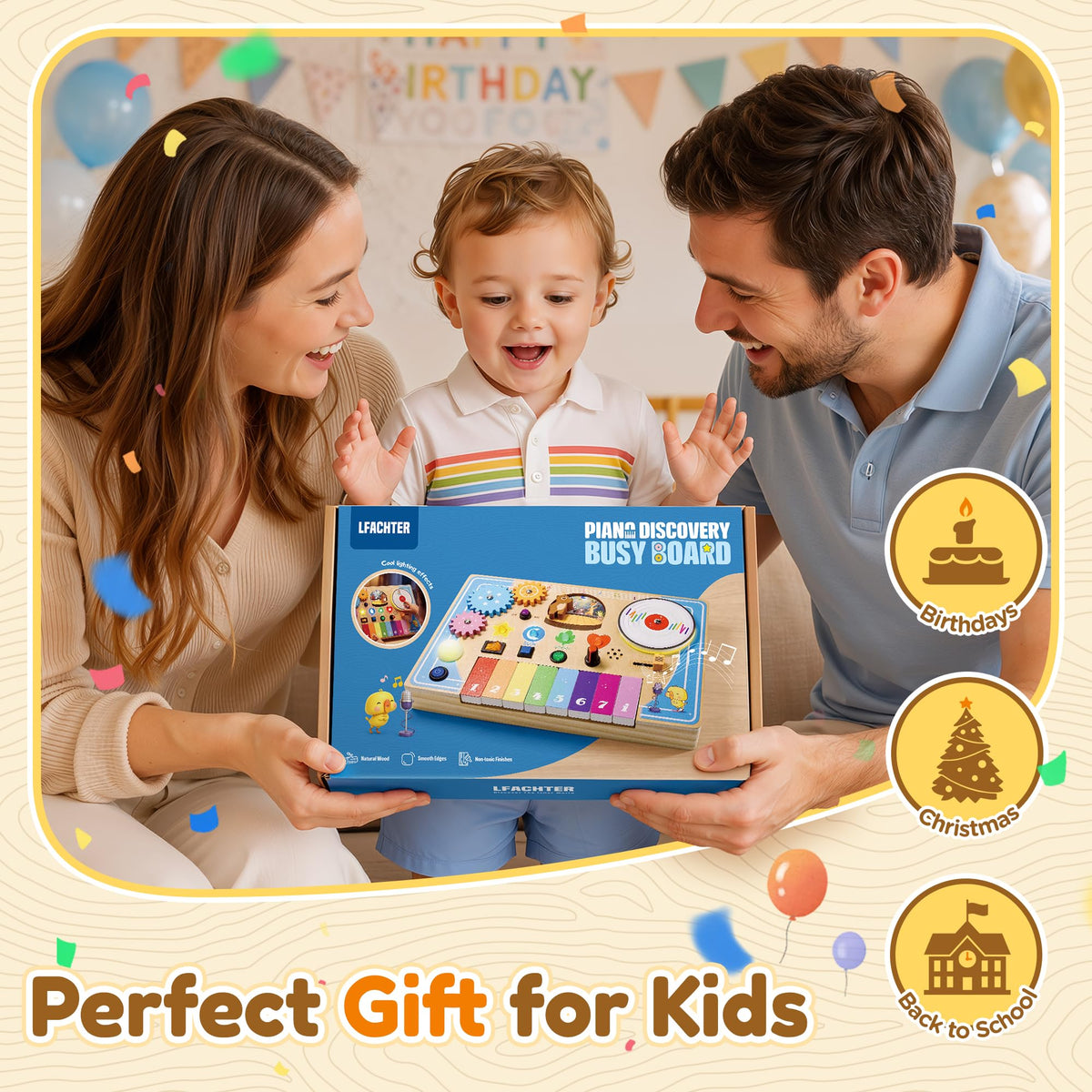 Wooden Montessori Busy Board with Piano Keyboard H650