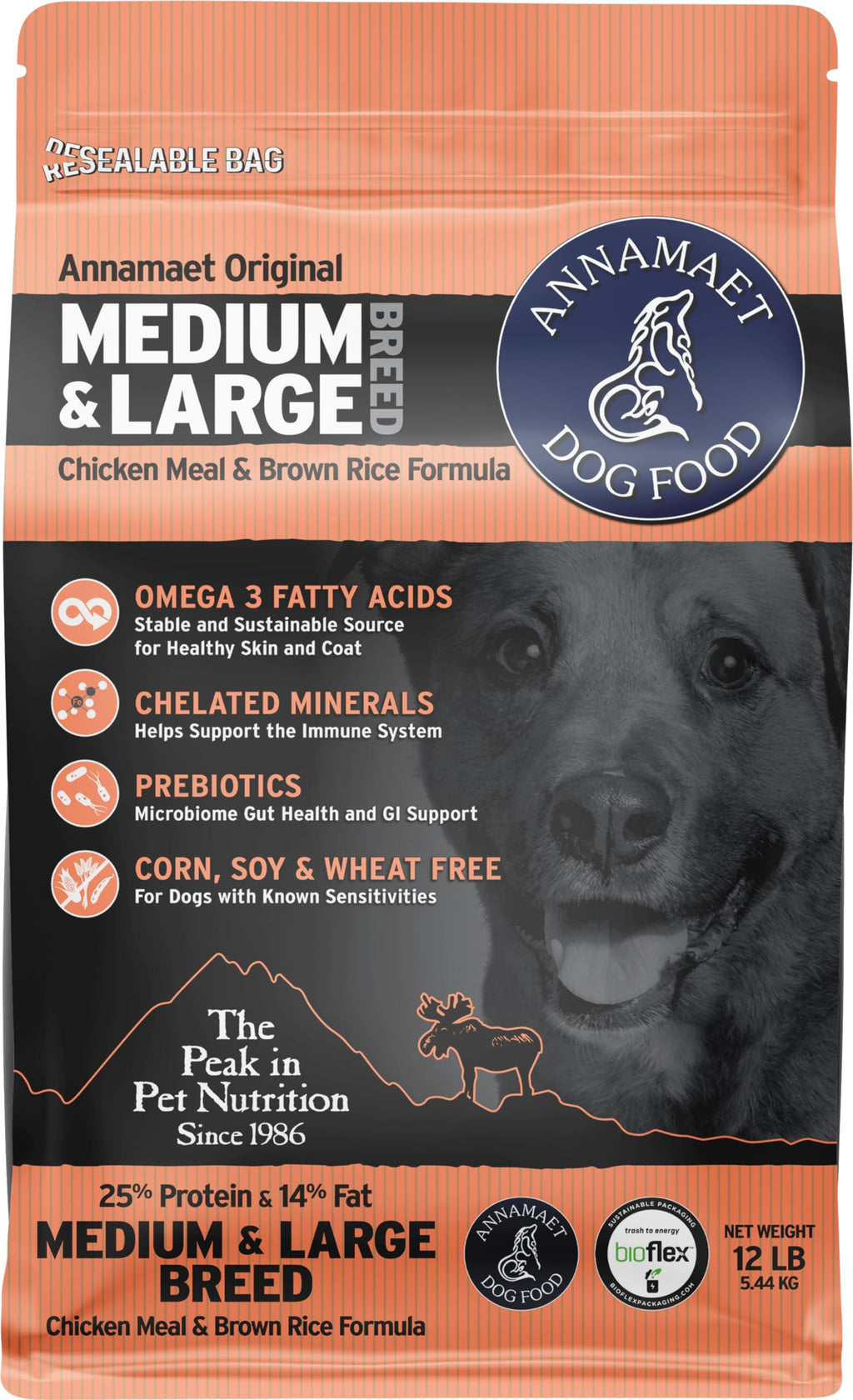 Dry Dog Food, 25% Protein Chicken & Brown Rice, 12-lb Bag K128236