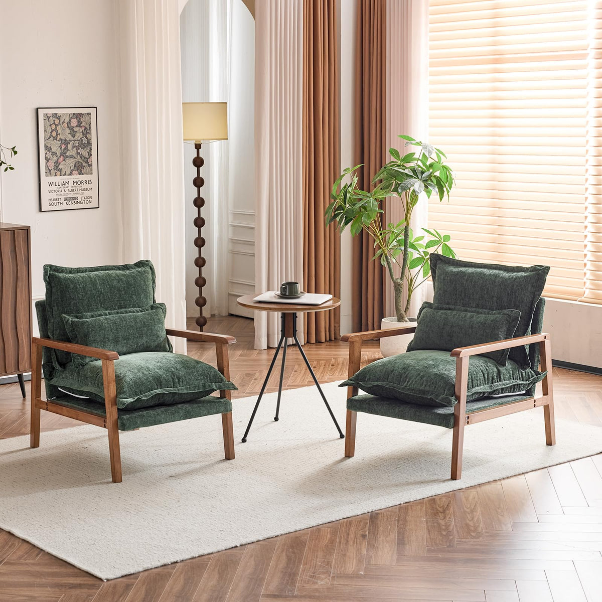 Dark Green Chenille Accent Armchairs Set of 2 with Lumbar Pillow R62245
