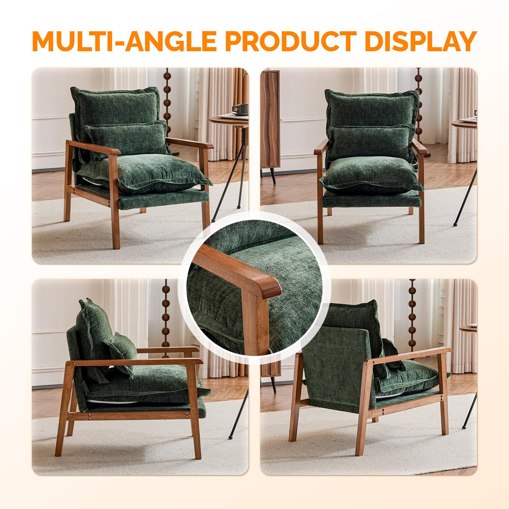 Dark Green Chenille Accent Armchairs Set of 2 with Lumbar Pillow R62245