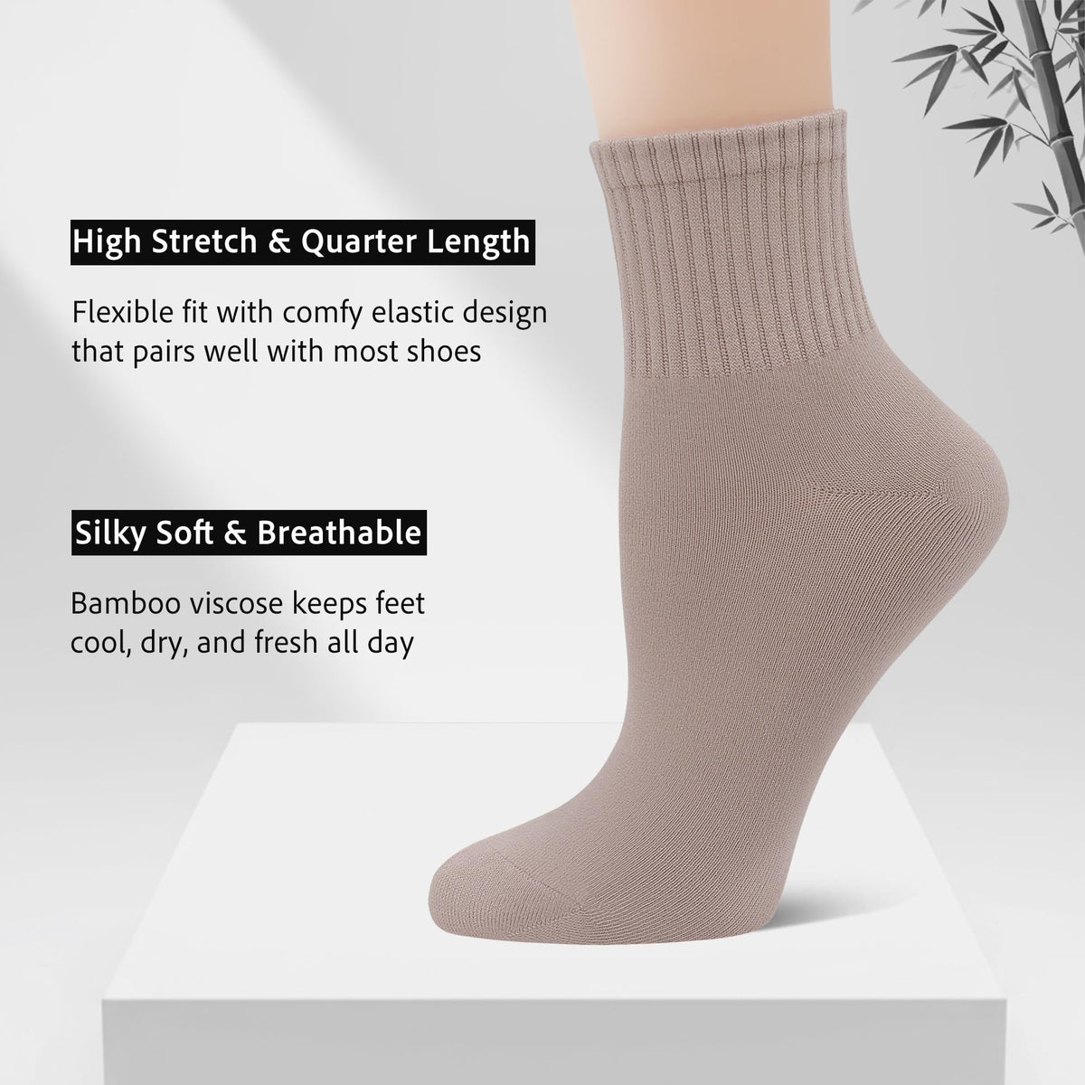 Viscose Bamboo Mini Crew Socks 5 Pairs Y6555
