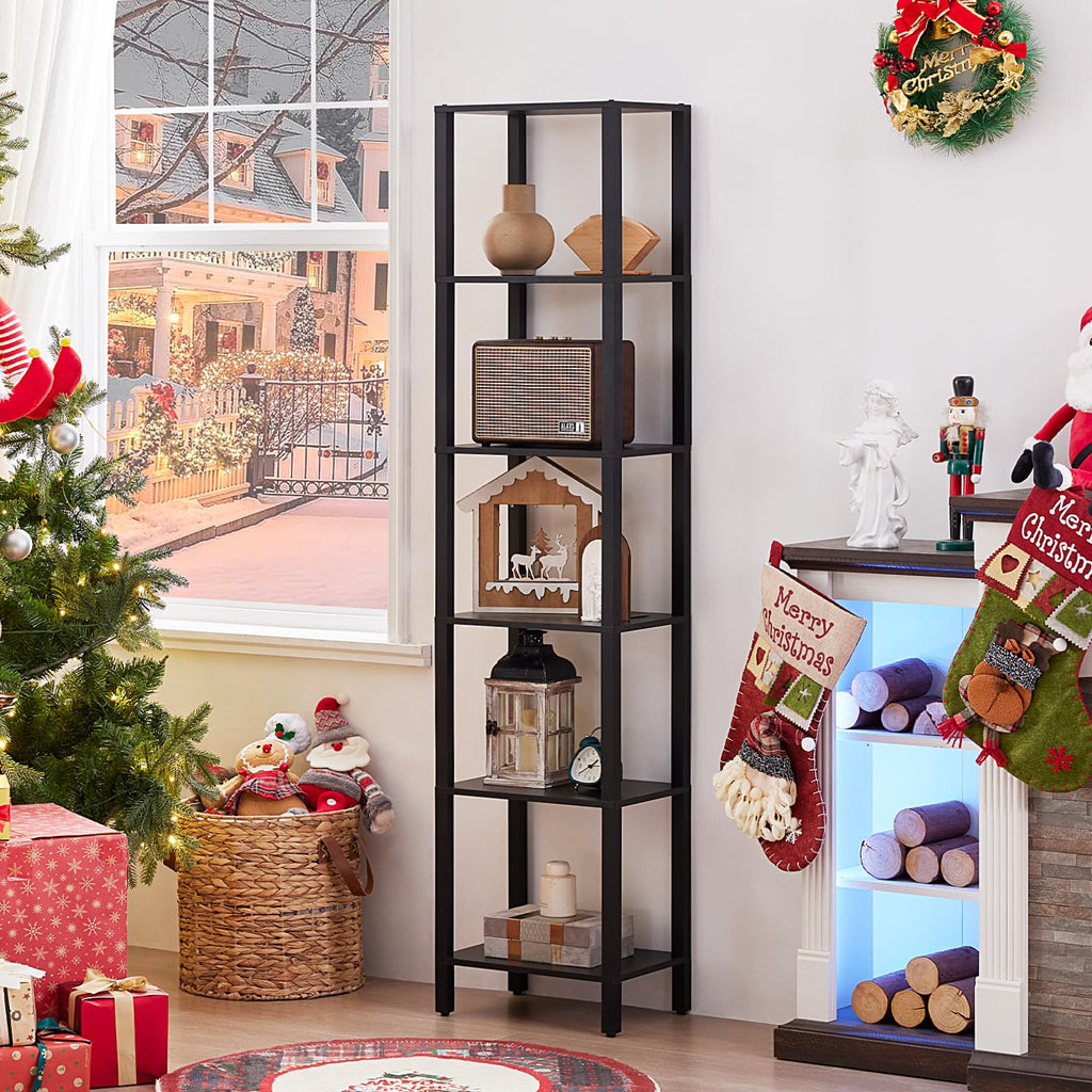 6 Tier Tall Skinny Black Bookshelf H165845