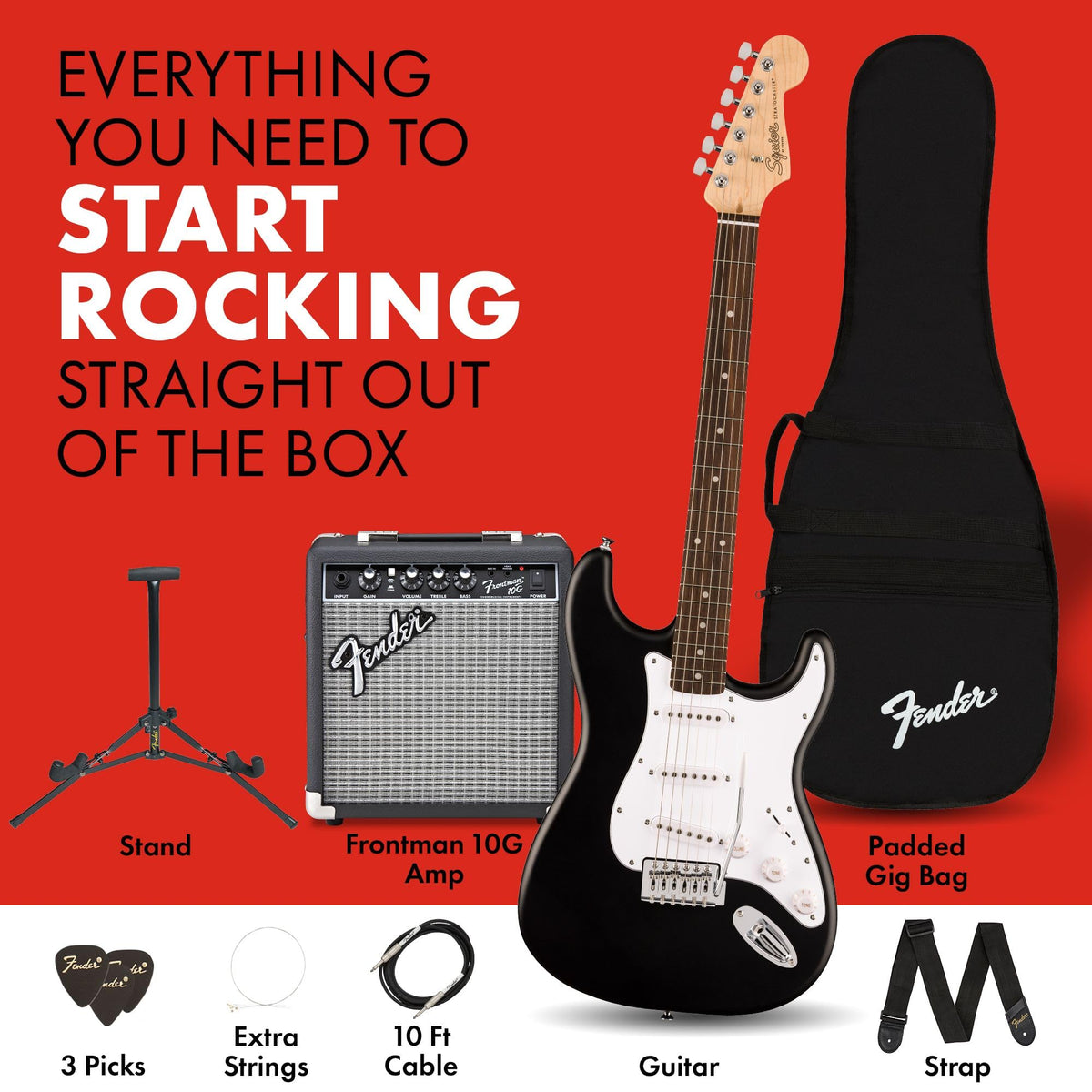 Black Electric Guitar Kit with Amp and Gig Bag O996640