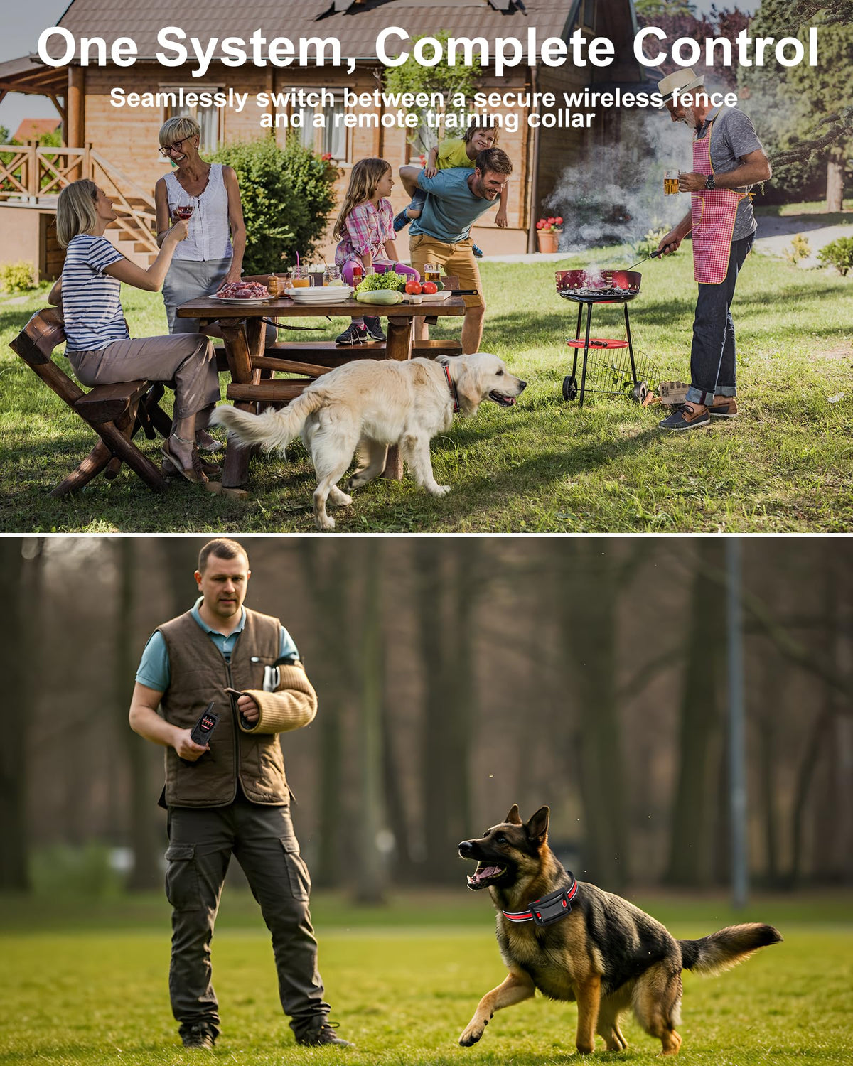 Wireless Dog Fence System 2-in-1 Pet Containment Training Collar IPX6 Waterproof Rechargeable Black Red C278