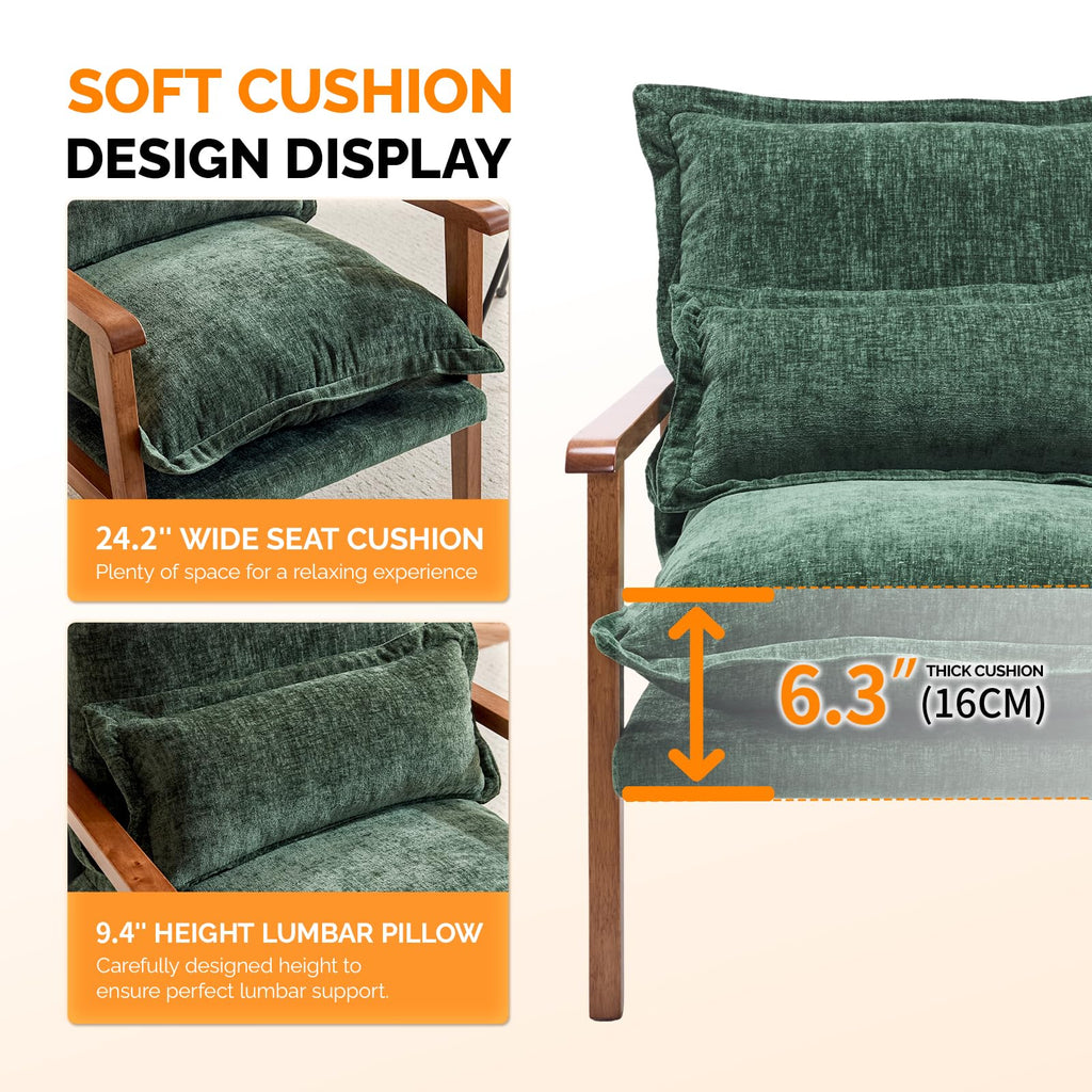 Dark Green Chenille Accent Armchairs Set of 2 with Lumbar Pillow R62245