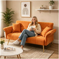 Orange Velvet 2 Seater Futon Sofa Bed D1334