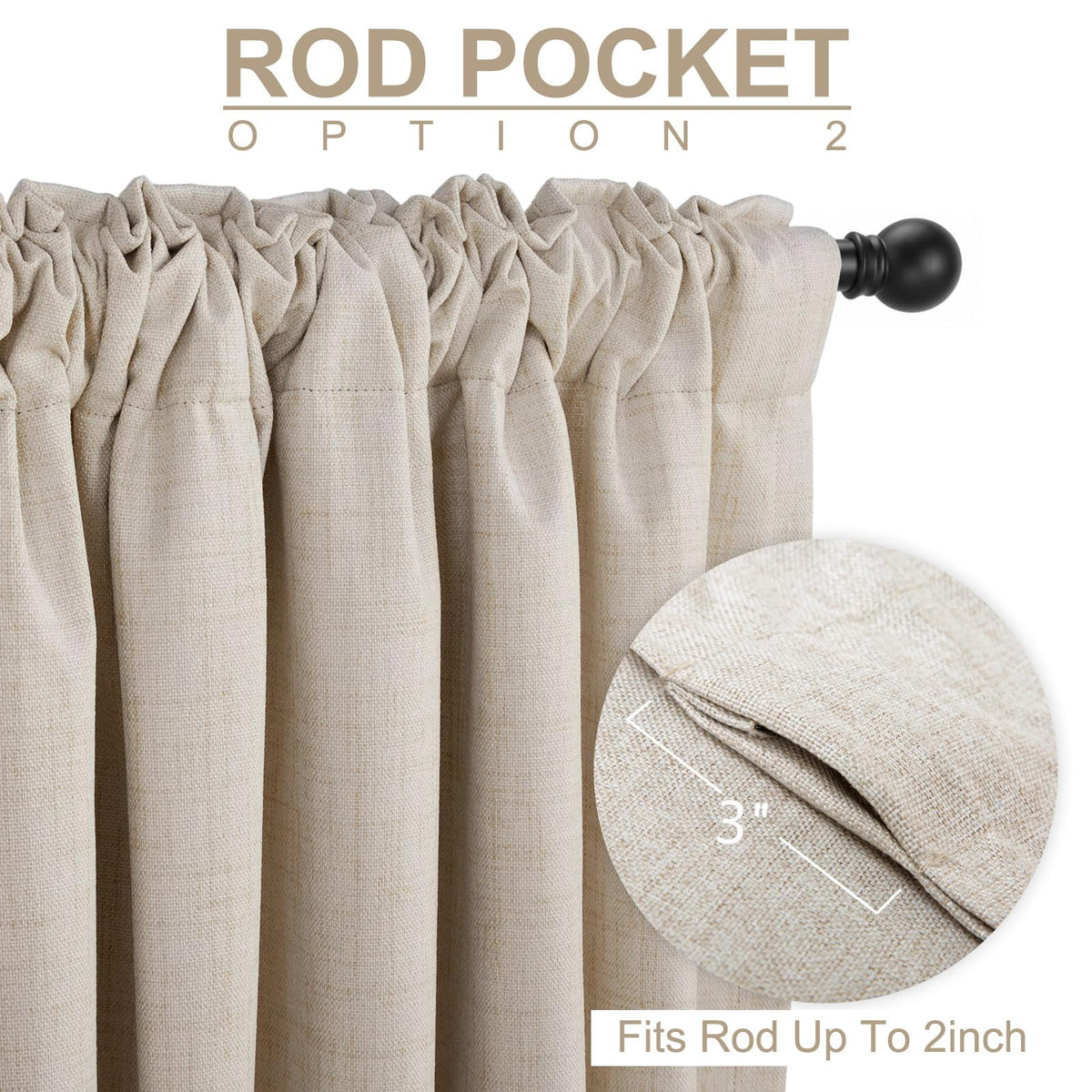 Linen Textured Total Blackout Curtains 84 Inches Long, Cream K871662