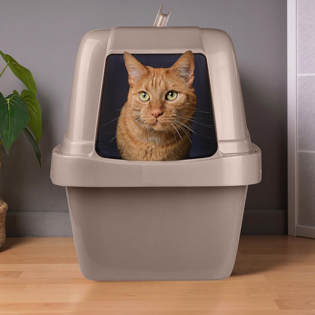 Large Enclosed Sifting Cat Pan with Odor Door, Hooded, Beige M8970
