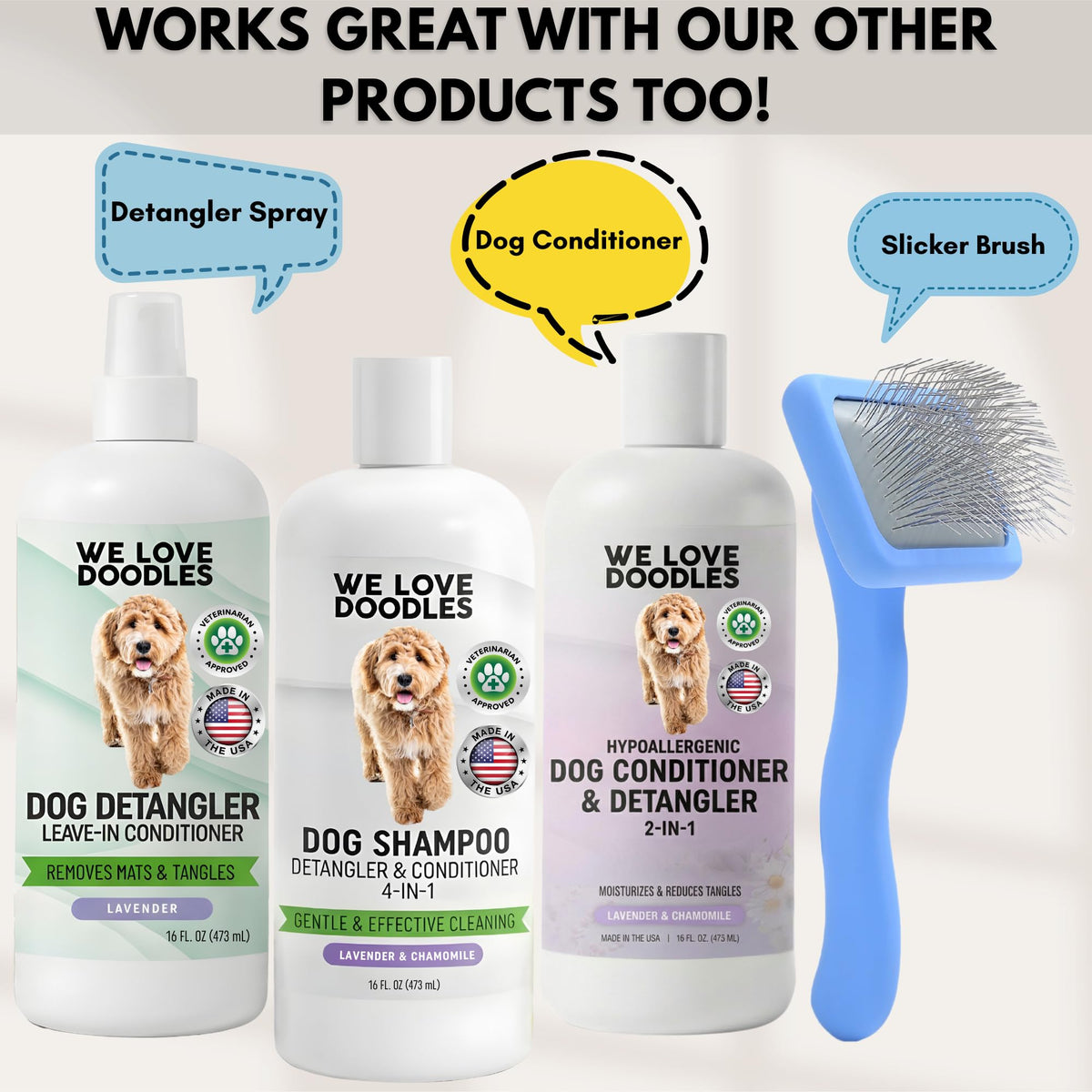 Hypoallergenic Tearless Dog Shampoo, Conditioner & Detangler 16OZ R86282