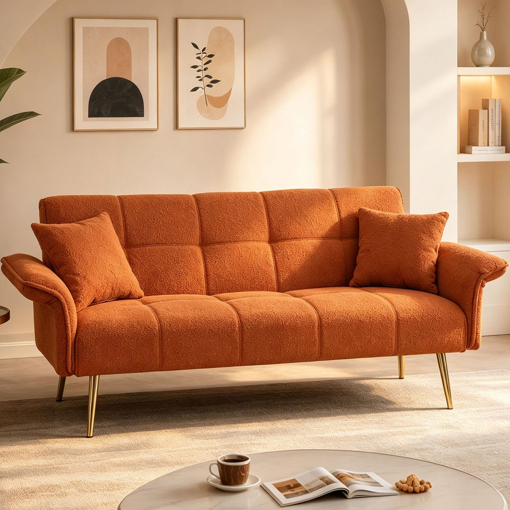 Orange Velvet 2 Seater Futon Sofa Bed D1334